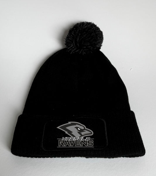 Wintermütze Bommel Ravens Kopf Grau Schrift